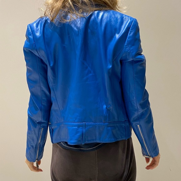 Diesel Blue Leather Jacket - Size S - Picture 2 of 9